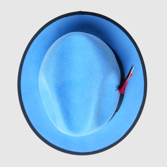 Chokore Classic Bluebird Fedora Hat with Feather Detail (Soft Blue)