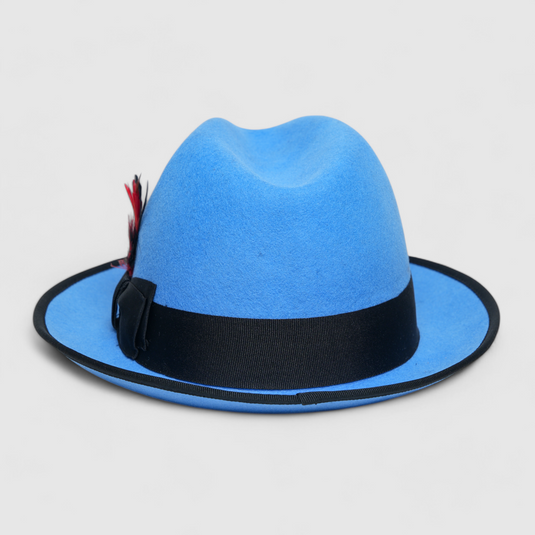 Chokore Classic Bluebird Fedora Hat with Feather Detail (Soft Blue)