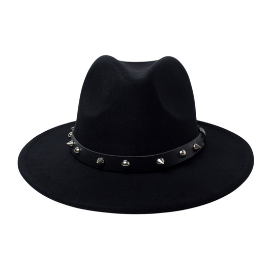 Chokore Fedora Hat with Spiked Leather Band (Black)