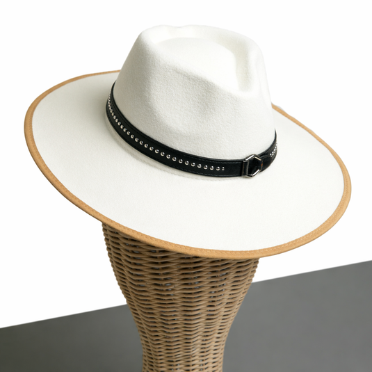 Chokore White Fedora Hat with Belt Band and Flat Brim