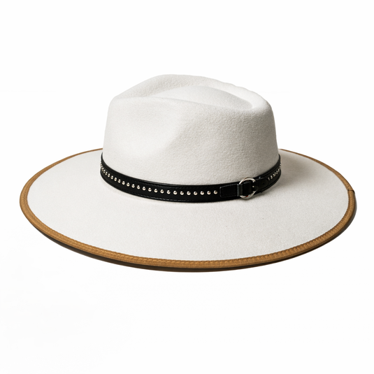 Chokore White Fedora Hat with Belt Band and Flat Brim