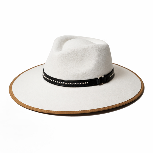 Chokore White Fedora Hat with Belt Band and Flat Brim