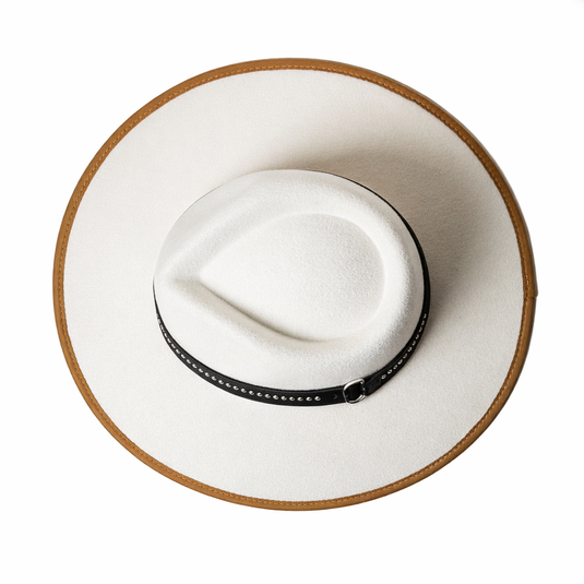 Chokore White Fedora Hat with Belt Band and Flat Brim