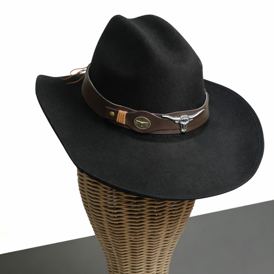 Chokore Black Cowboy Hat with with Ox head Belt
