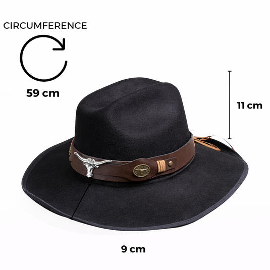Chokore Black Cowboy Hat with with Ox head Belt