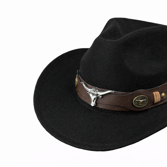Chokore Black Cowboy Hat with with Ox head Belt