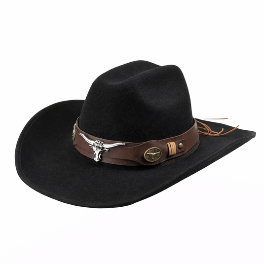 Chokore Black Cowboy Hat with with Ox head Belt