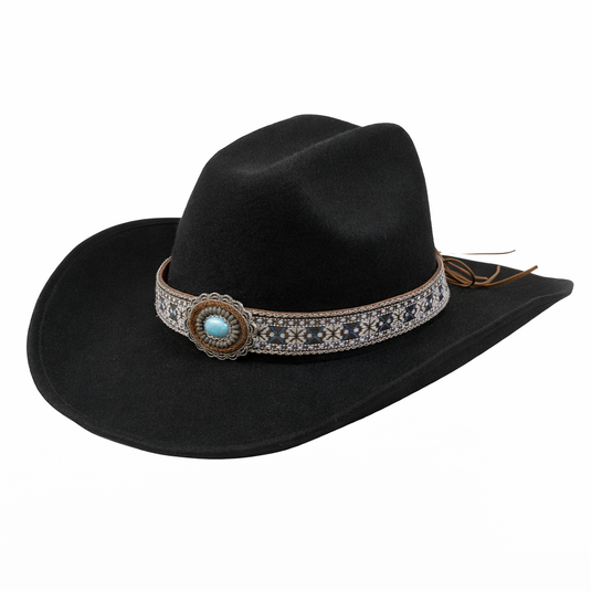 Chokore Black Cowboy Hat with Green Embellished Belt