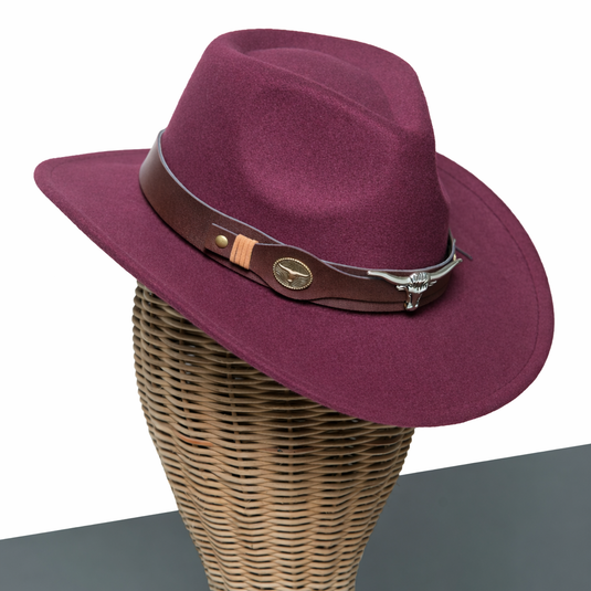 Chokore American Cowhead Classic Cowboy Hat with Ox Belt (Burgundy)