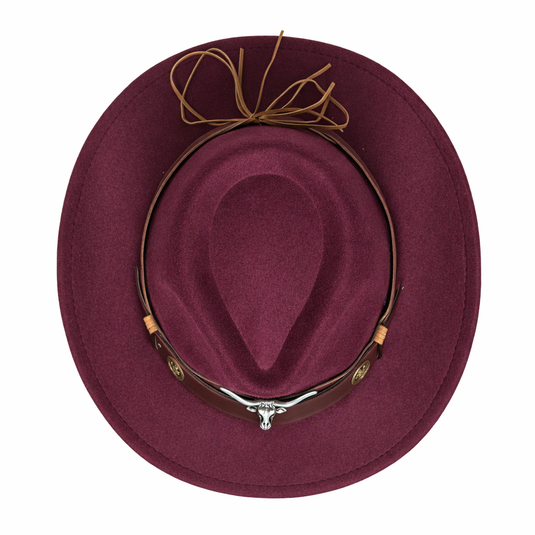 Chokore American Cowhead Classic Cowboy Hat with Ox Belt (Burgundy)