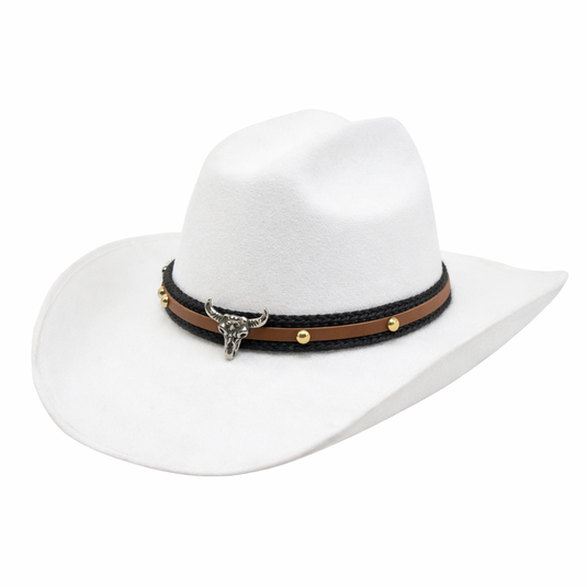 Chokore Cowboy Hat with Cowhead Belt (White)
