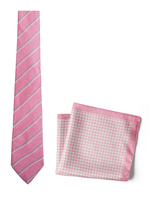 Chokore Checkered Past (Pink) - Pocket Square & Pink Striped Silk Necktie - Plaids Range