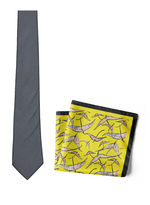 Chokore  Chokore Birds Of A Feather - Pocket Square & Dark Grey color silk tie for men