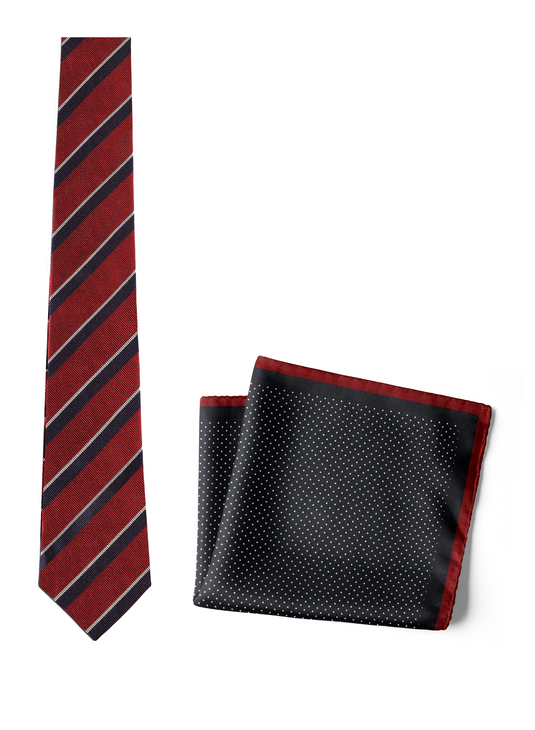 Chokore Spot On - Pocket Square & Chokore Repp Tie (Red) Necktie