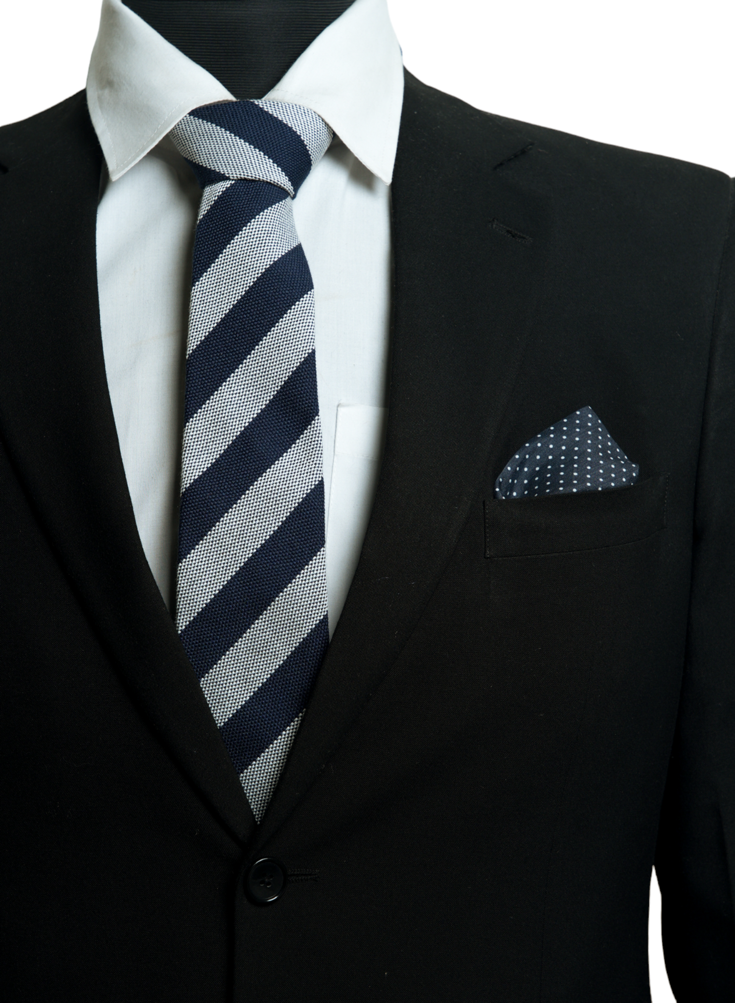 Chokore Spot On - Pocket Square &  Stripes (Navy & Silver) Necktie