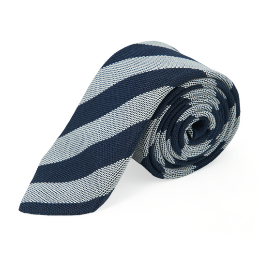Chokore Spot On - Pocket Square & Stripes (Navy & Silver) Necktie