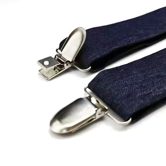 Chokore Y-shaped Elastic Denim Suspenders, 3 Clips (Navy Blue)