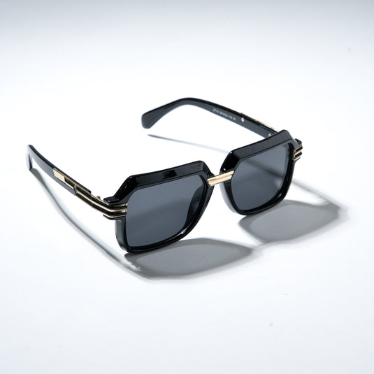 Chokore Retro Large Metal Frame Sunglasses (Black & Gold)