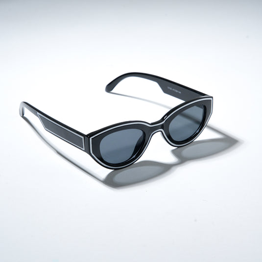 Chokore Vintage Cat-Eye Oversized Sunglasses (Black with White Outline)