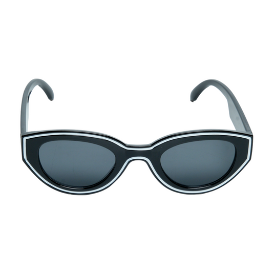 Chokore Vintage Cat-Eye Oversized Sunglasses (Black with White Outline)