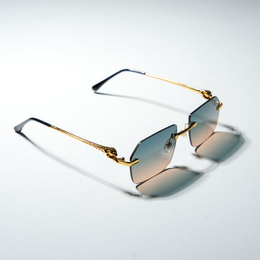 Chokore Retro Small Metal Frame Sunglasses (Blue & Golden)
