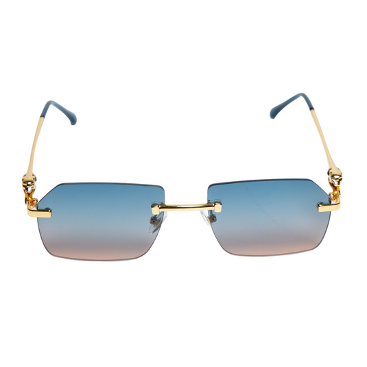 Chokore Retro Small Metal Frame Sunglasses (Blue & Golden)