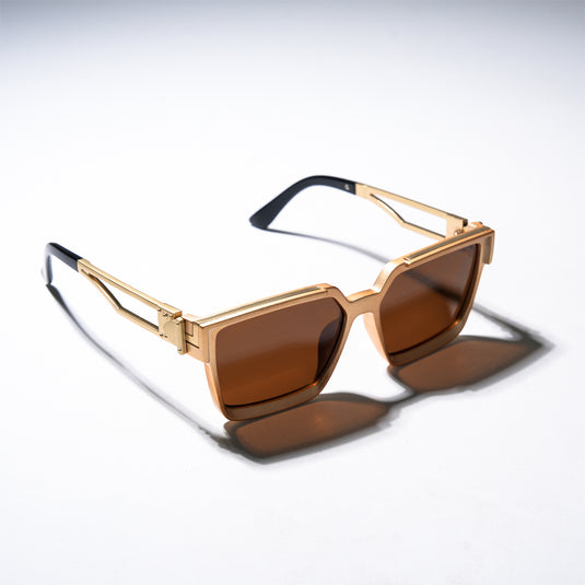 Chokore Fashion Rectangular Full-Rim UV Sunglasses (Golden & Brown)