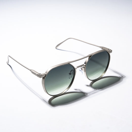 Chokore Aviator Round-Frame Metal Sunglasses (Silver and Green)