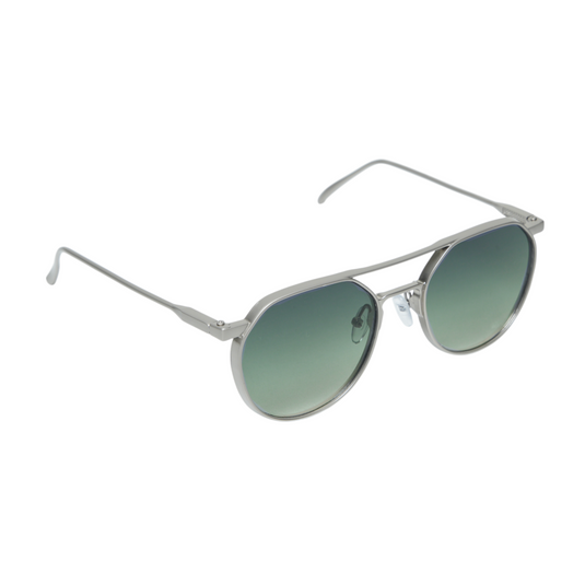 Chokore Aviator Round-Frame Metal Sunglasses (Silver and Green)