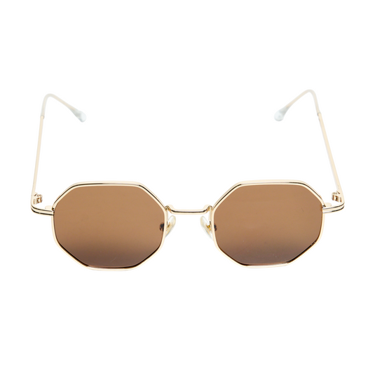 Chokore Octagon-shaped Metal Sunglasses (Gold & Brown)
