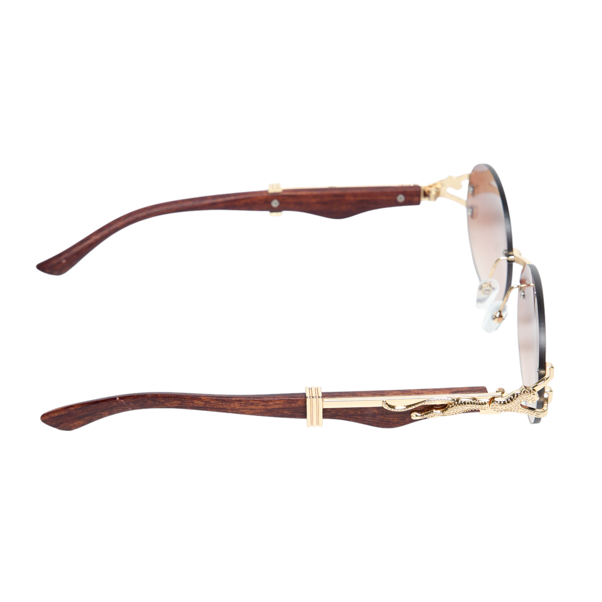 Chokore Leopard-design Rimless Sunglasses with Wooden Temples (Brown)