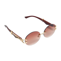 Chokore Chokore Leopard-design Rimless Sunglasses with Wooden Temples (Brown)