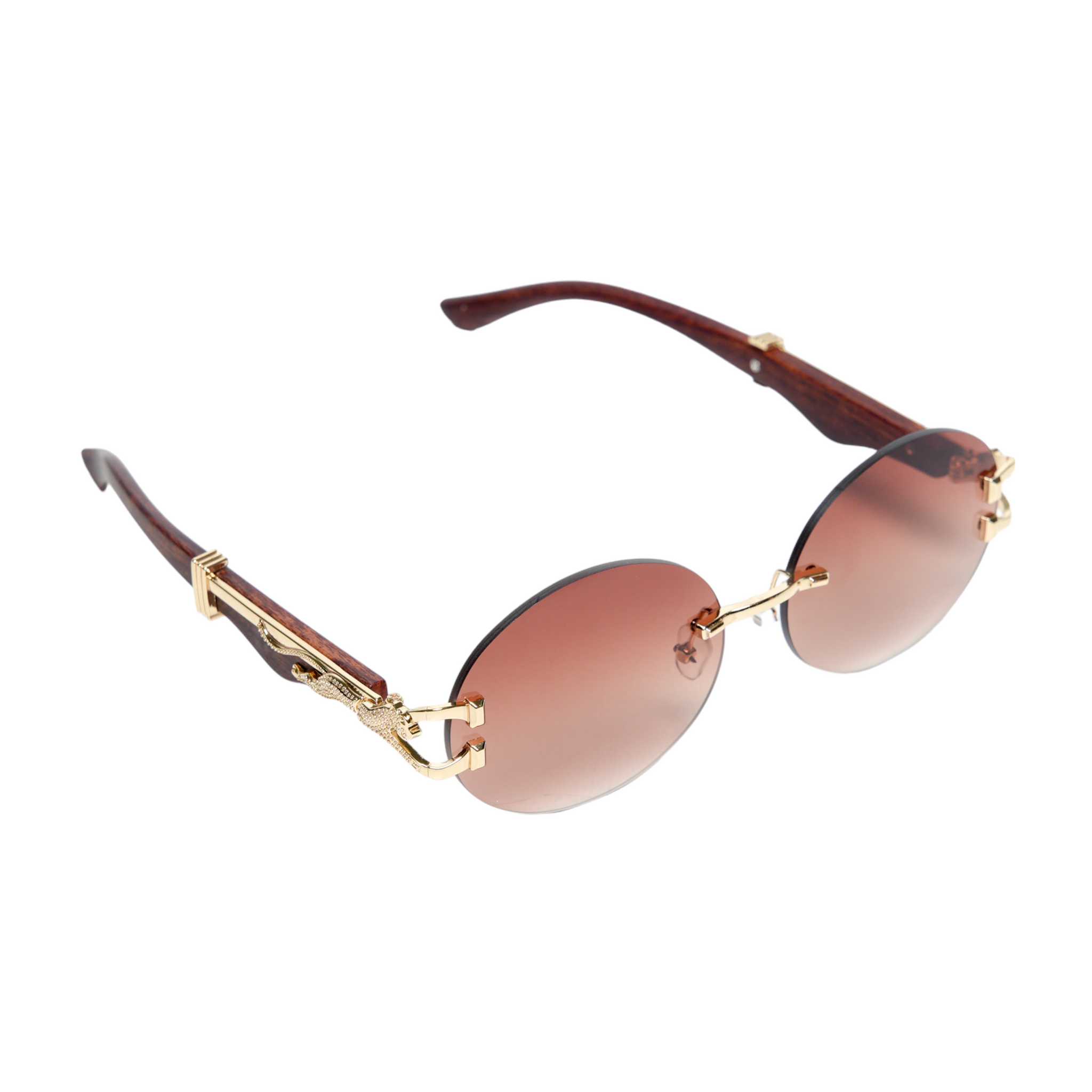 Chokore Leopard-design Rimless Sunglasses with Wooden Temples (Brown)