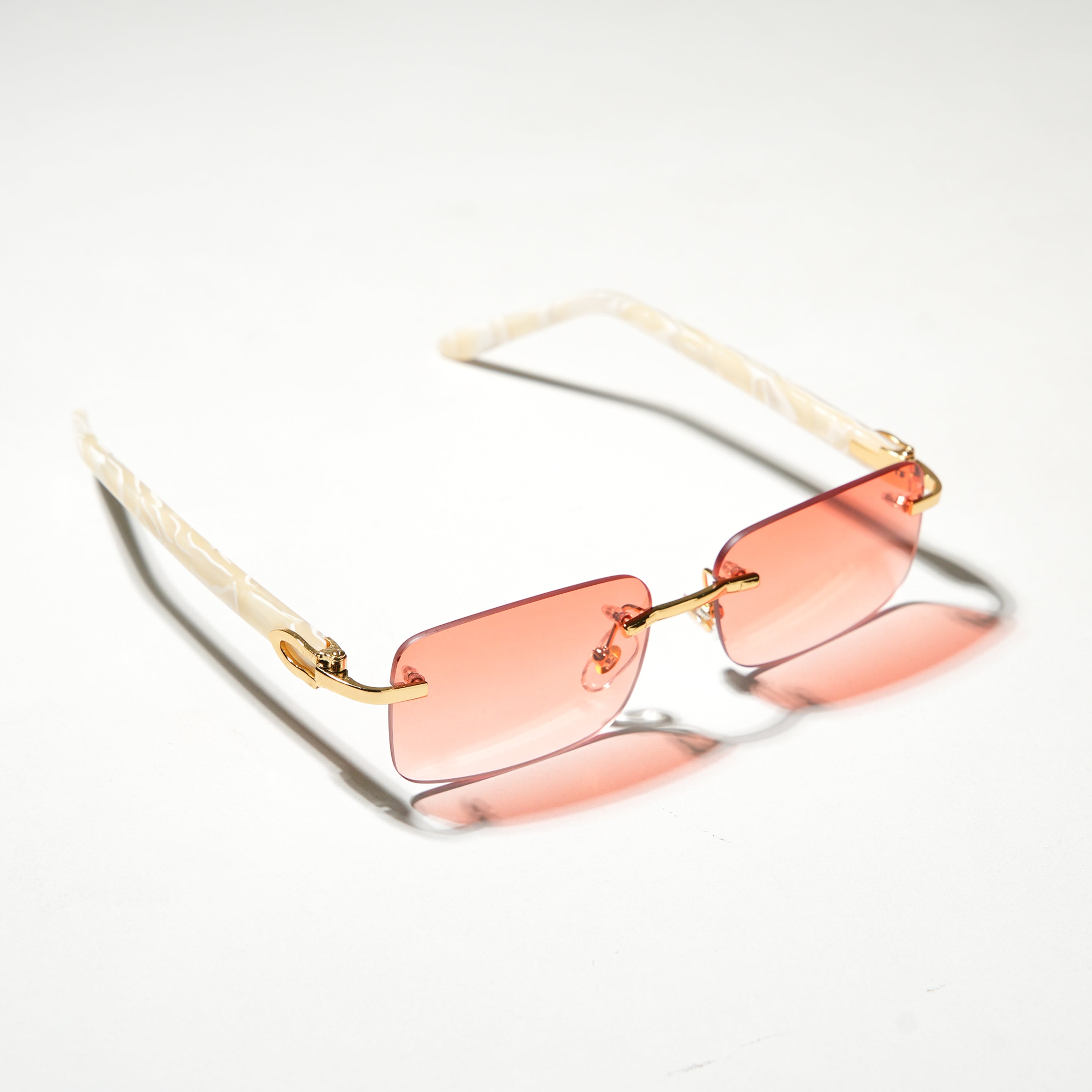 Chokore Rimless Rectangular Sunglasses with Acetate Frame (Red)