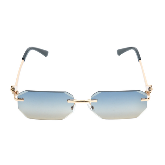 Chokore Vintage Rimless Leopard Head Curved Sunglasses (Blue)