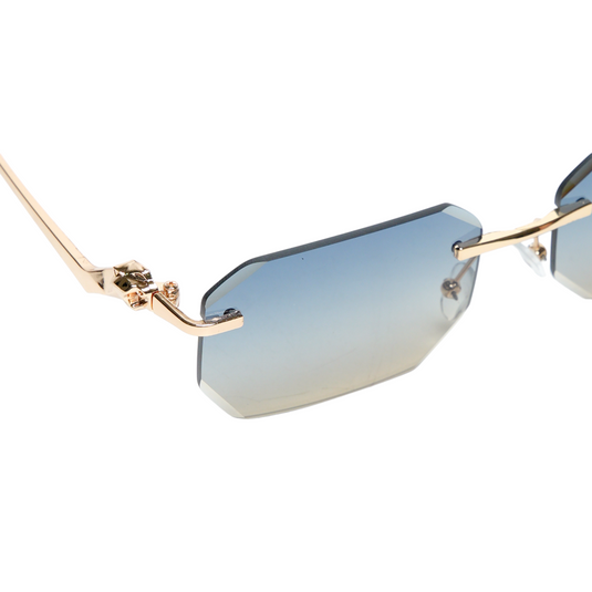 Chokore Vintage Rimless Leopard Head Curved Sunglasses (Blue)