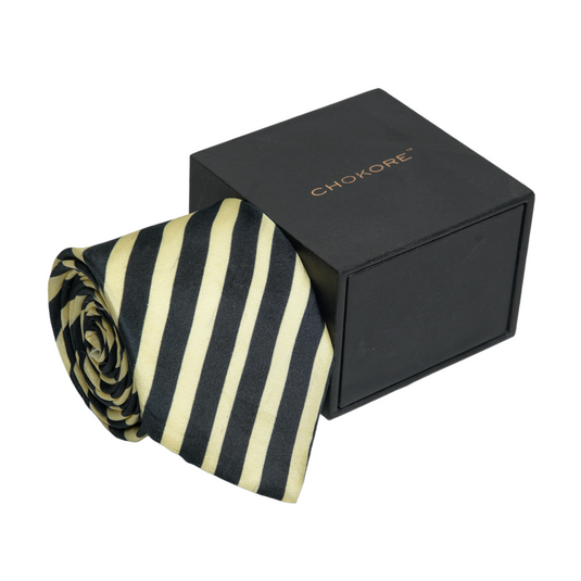 Chokore Black & Beige Stripes Silk Necktie - Plaids Collection