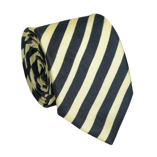 Chokore Black & Beige Stripes Silk Necktie - Plaids Collection