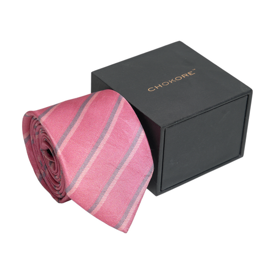 Chokore Pink Striped Silk Necktie - Plaids Collection