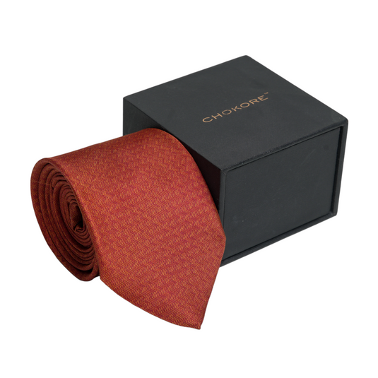 Chokore Red & Orange Herringbone Silk Necktie