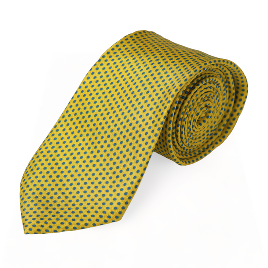 Chokore Yellow & Navy Dots Silk Necktie