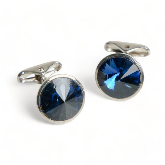 Deep Blue Crystal Silver Brass Cufflinks – Formal & Festive Wear