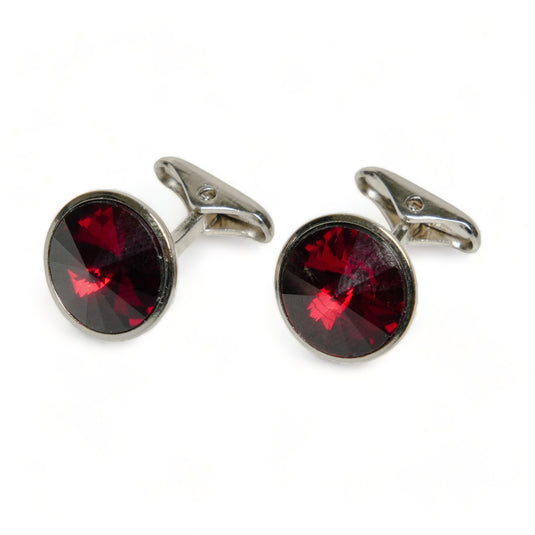 Rich Burgundy Crystal Silver Brass Cufflinks – Wedding & Celebration Wear