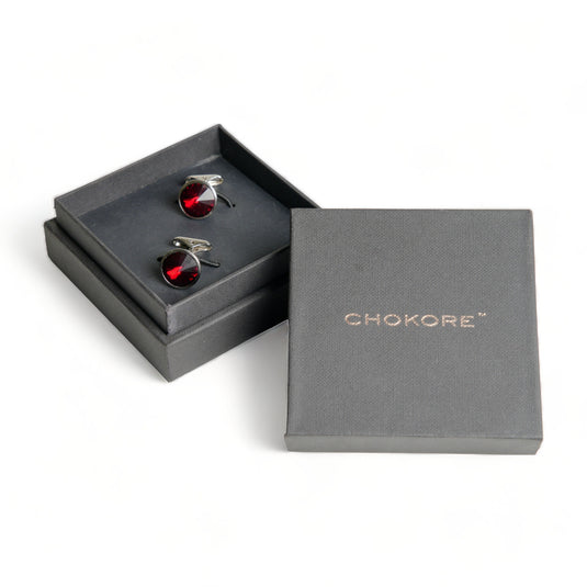 Rich Burgundy Crystal Silver Brass Cufflinks – Wedding & Celebration Wear