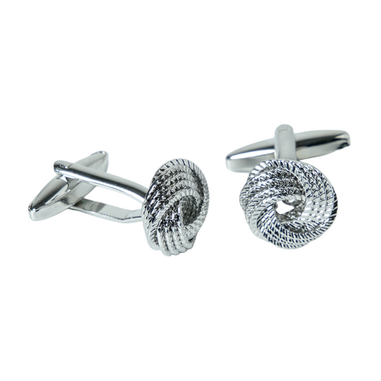 Textured Silver Knot Brass Cufflinks – Elegant Formal Wear
