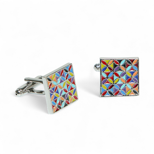 Multicolour Mosaic Square Brass Cufflinks – Festive & Vibrant Wear