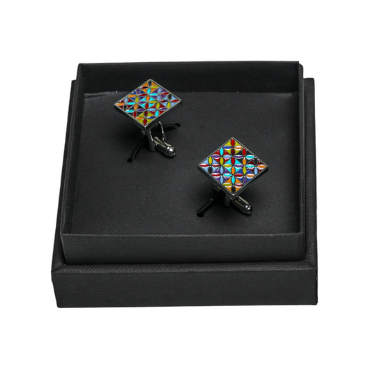 Multicolour Mosaic Square Brass Cufflinks – Festive & Vibrant Wear