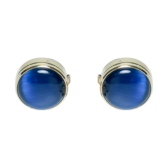 Blue Stone & Gold Brass Cuff Buttons – Easy-Fit Luxurious Wear