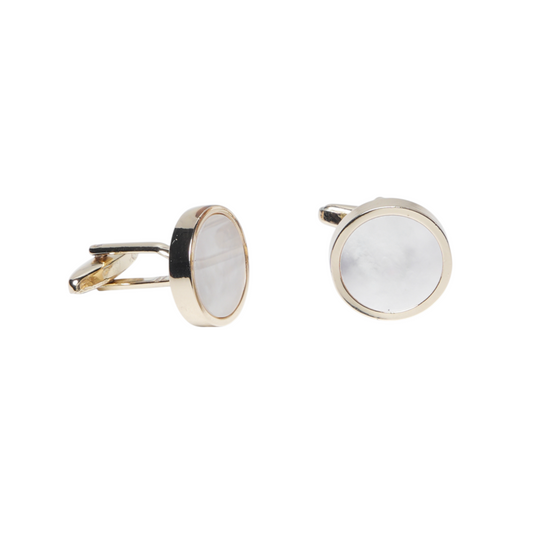 Gold & Mother-of-Pearl Brass Cufflinks and Studs Set (8 pcs) – Luxurious Tuxedo Wear