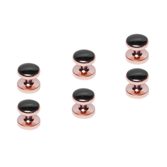 Black & Rose Gold Brass Cufflinks and Studs Set (8 pcs) – Luxurious Tuxedo Wear